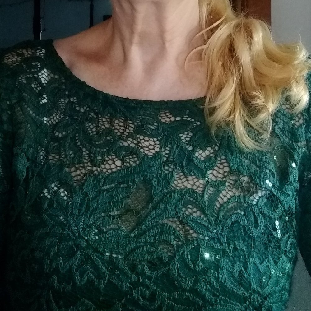 Sequined hunter green dress, size 4, soft long black velvet dress, size 8
